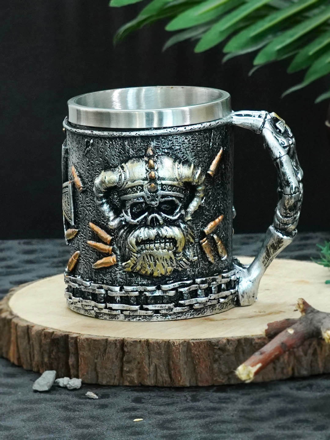 

TIED RIBBONS Black & Silver-Toned Handcrafted Textured Stainless Steel Matte Mugs