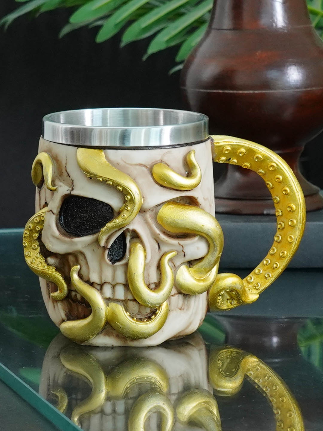 

TIED RIBBONS Orange & Black Octopus Human Design 3D Skull Coffee Mug