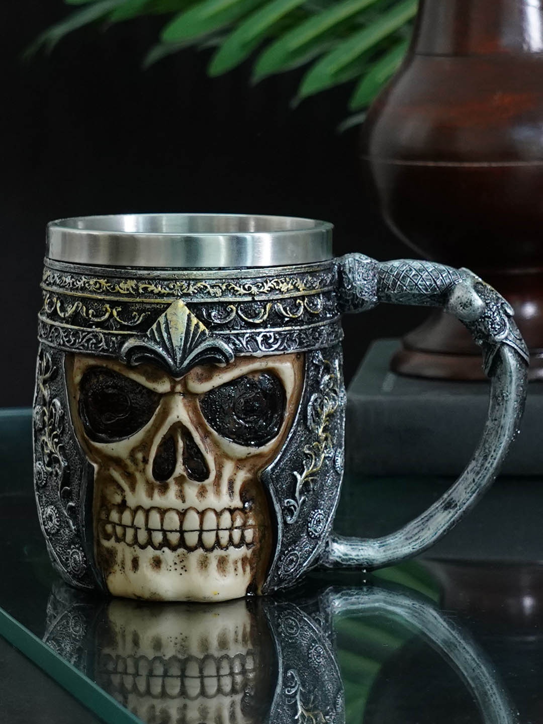 

TIED RIBBONS Grey & Brown Handcrafted Textured Stainless Steel Matte Mug