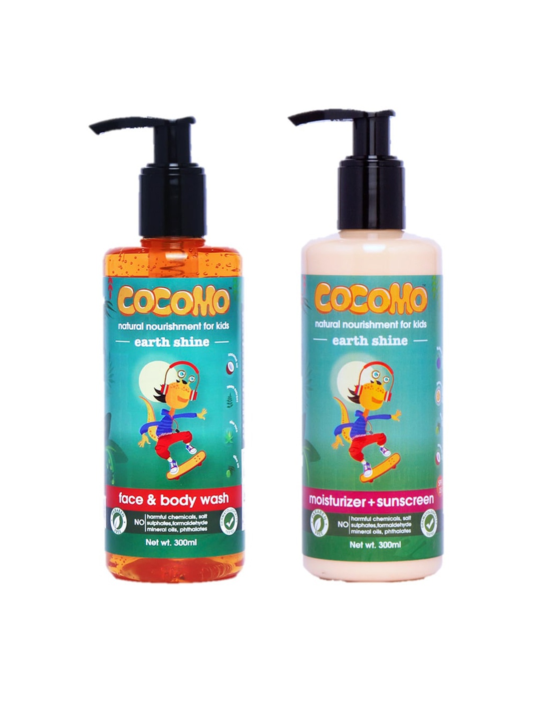 

COCOMO Kids Sustainable Earth Shine Skincare Combo - Body Wash & Sunscreen Lotion - 300ml each, Green