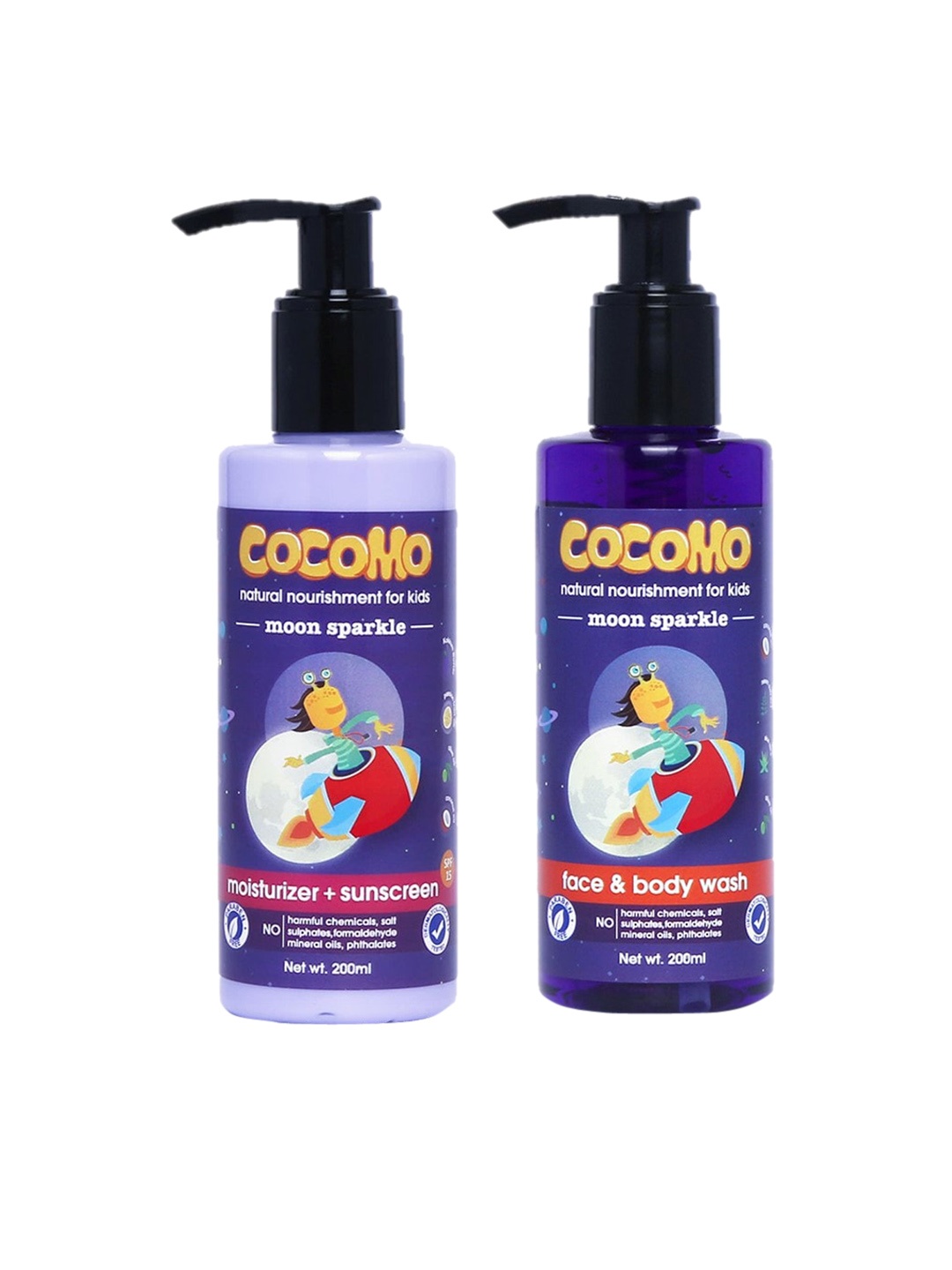 

COCOMO Kids Sustainable Moon Sparkle Body Wash & Sunscreen Lotion Combo - 200ml each, Purple