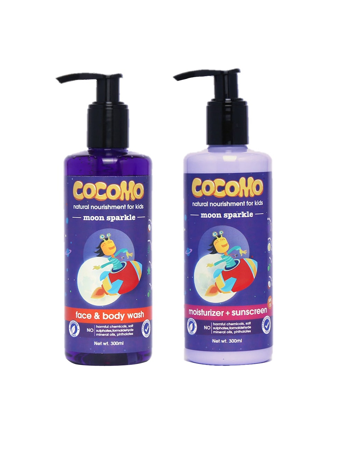 

COCOMO Kids Sustainable Moon Sparkle Skincare Combo - Body Wash & Sunscreen Lotion - 300ml each, Purple