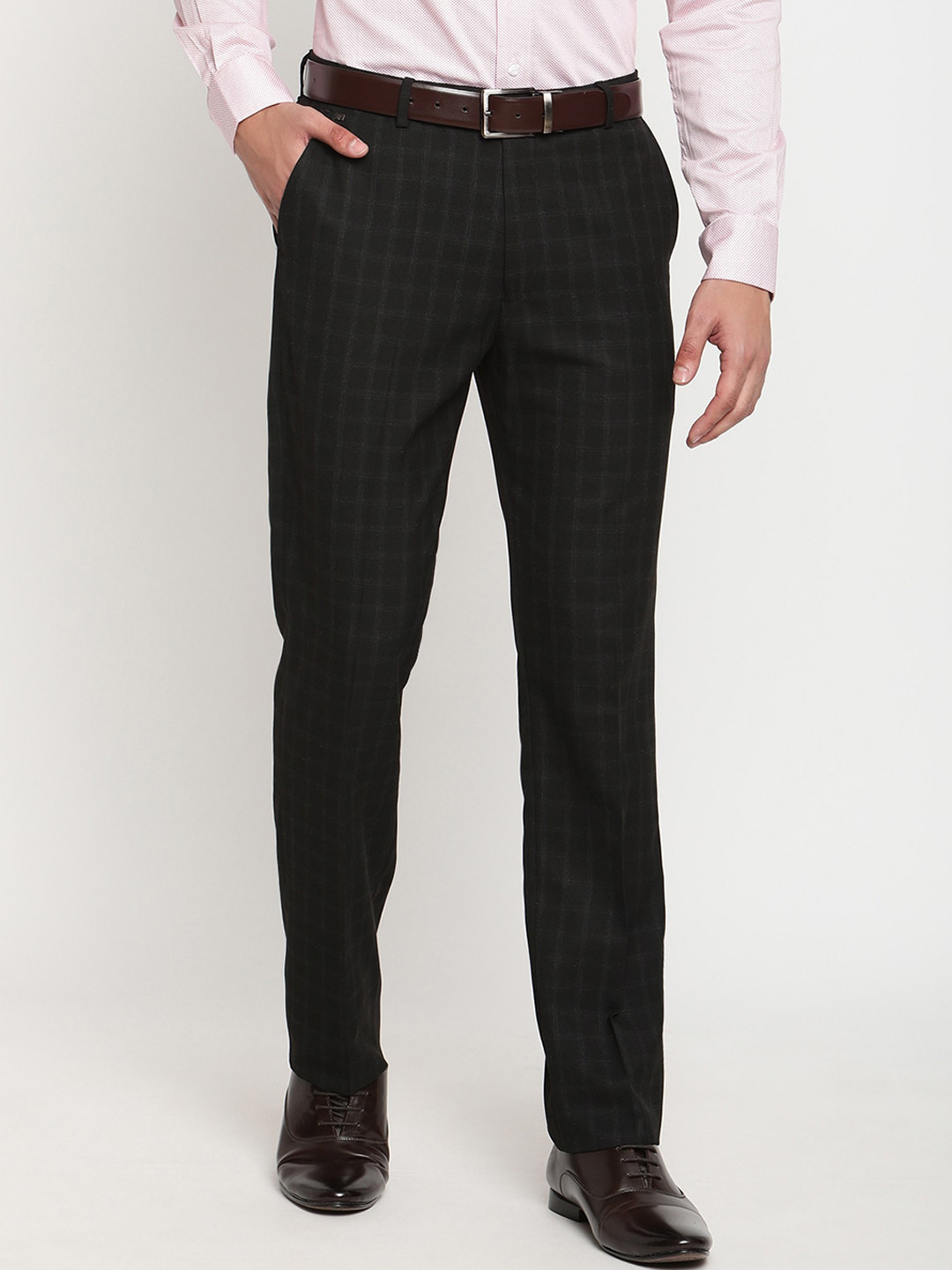

Cantabil Men Black & Off White Checked Original Cotton Formal Trousers