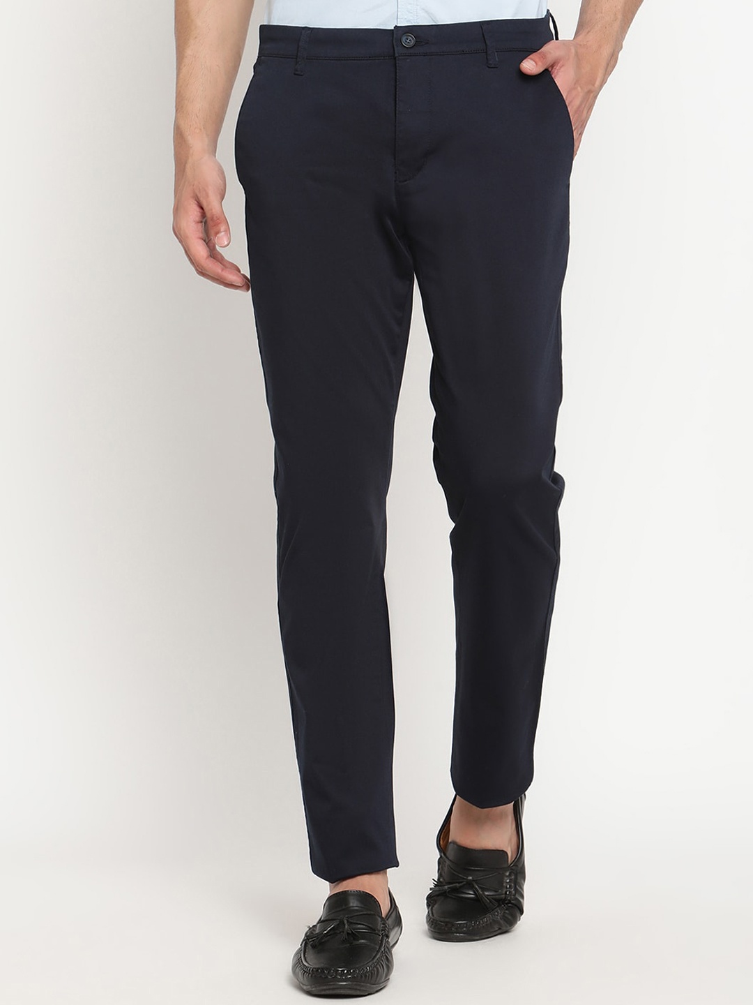 

Cantabil Men Navy Blue Original Mid-Rise Casual Trousers