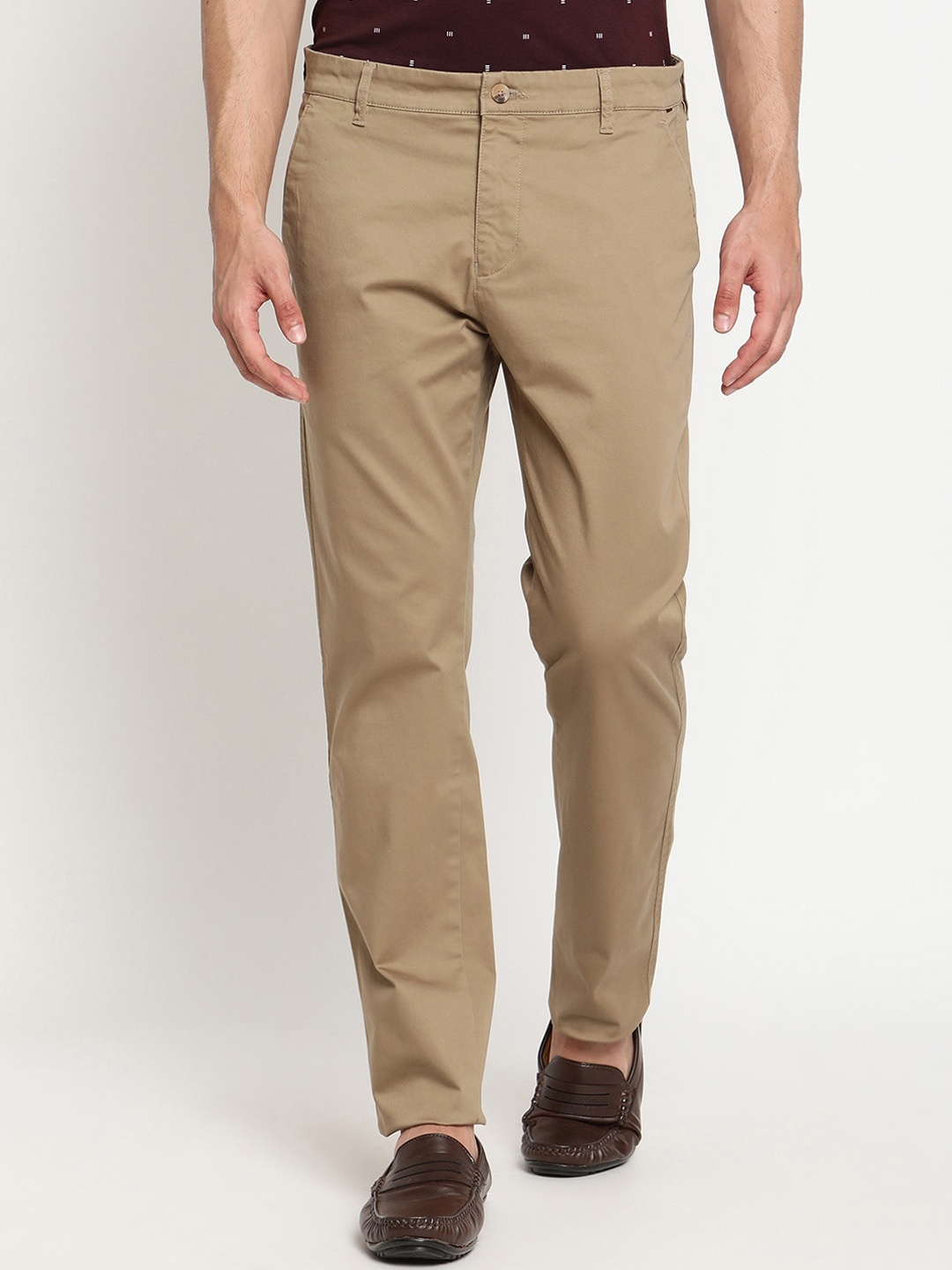 

Cantabil Men Beige Camel Casual Trousers