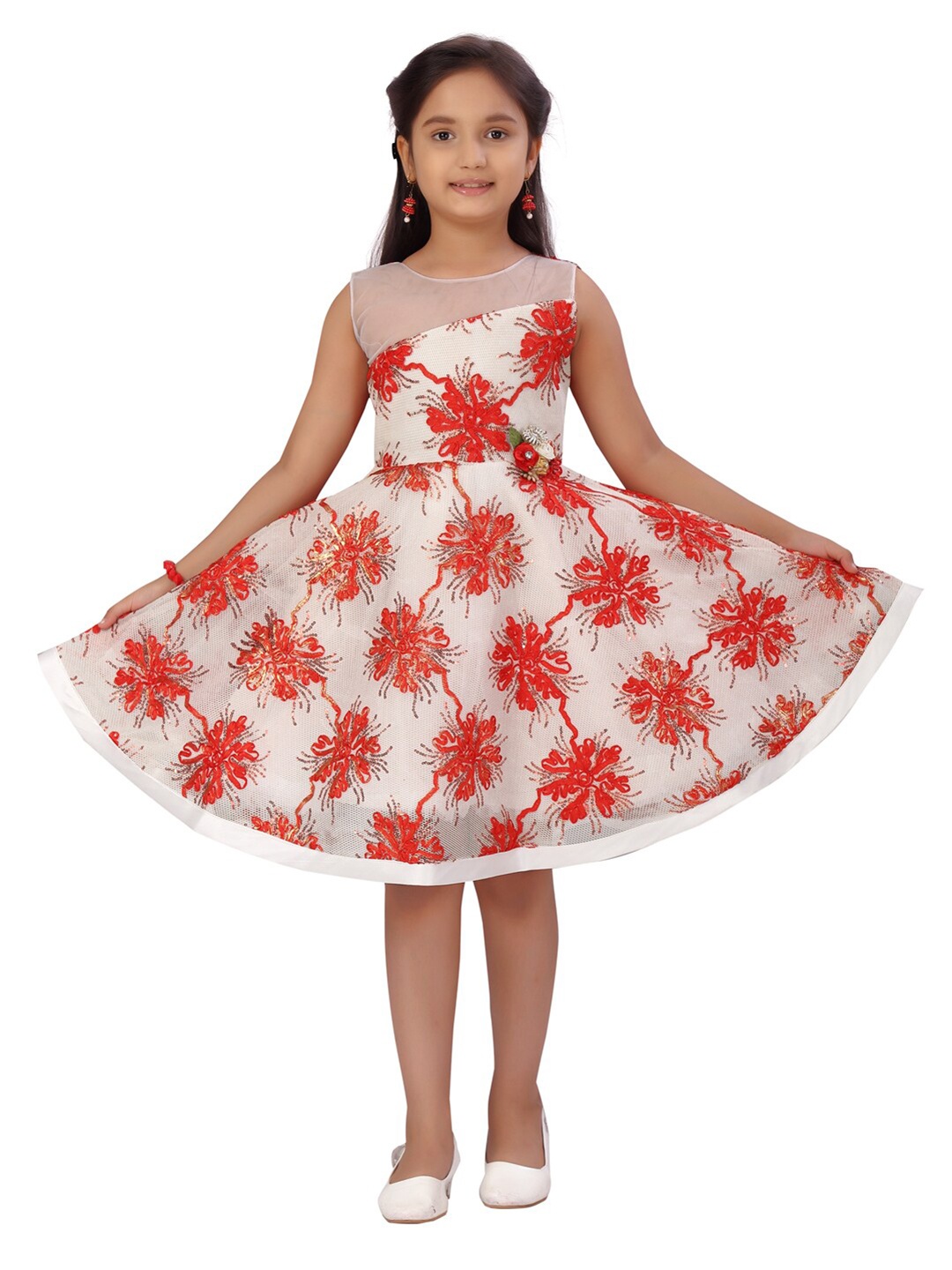 

Aarika Girls White Floral Net Dress