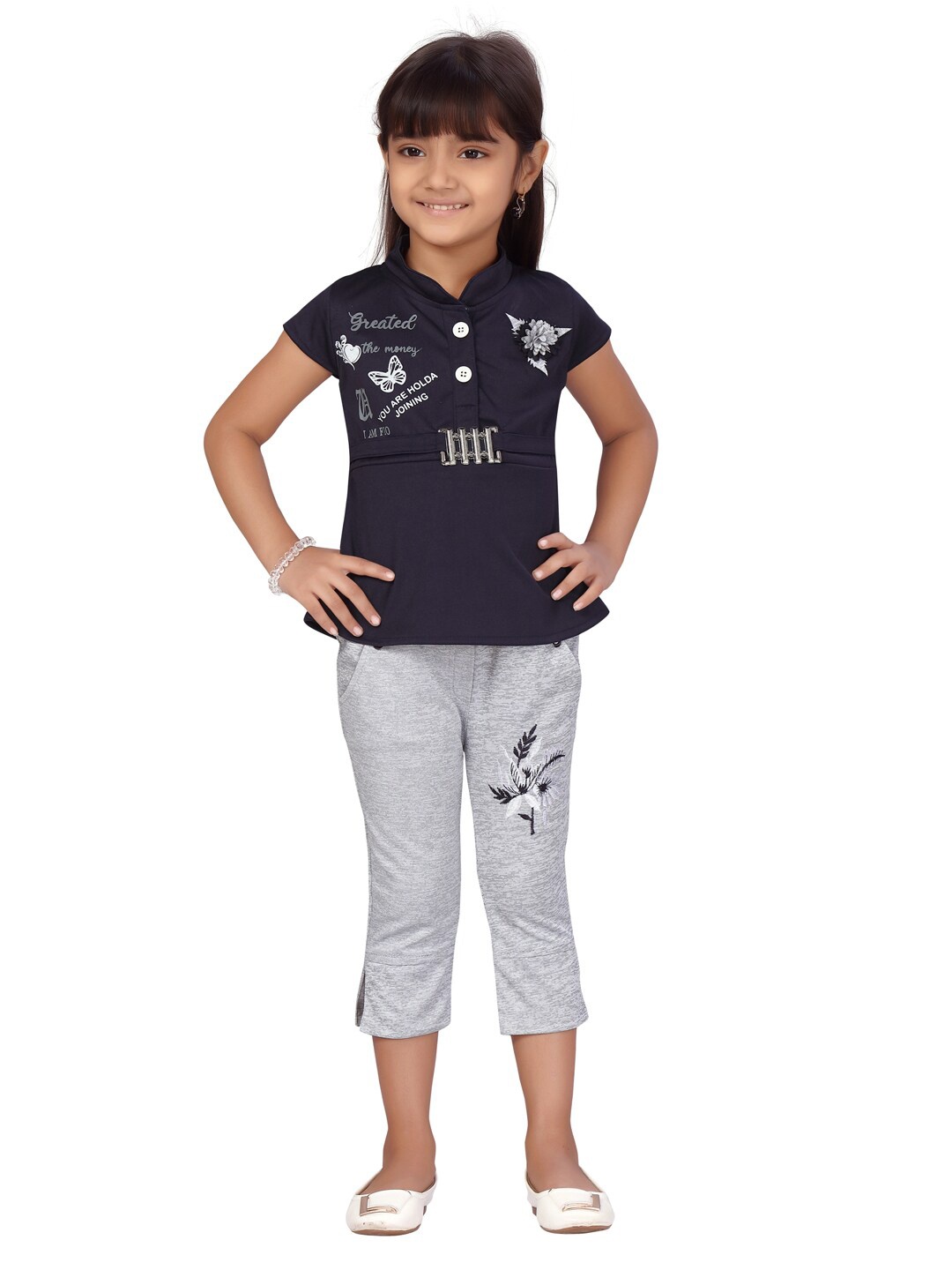 

Aarika Girls Navy Blue & Grey Printed Top with Capris