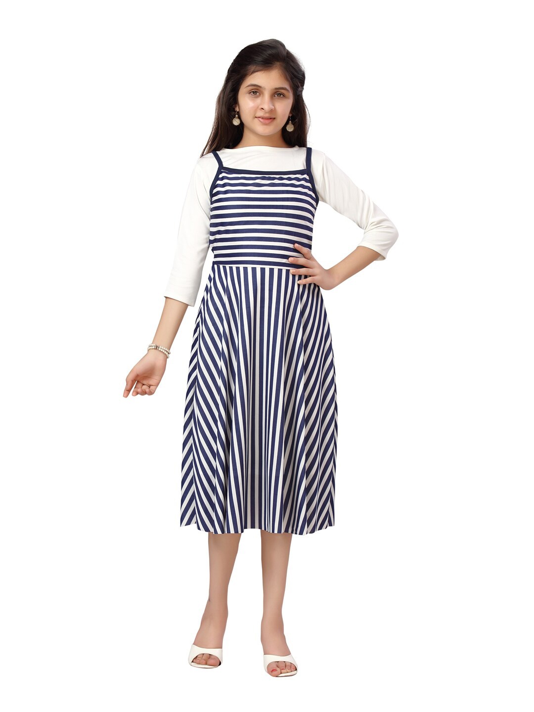 

Aarika Navy Blue & White Striped Midi Dress