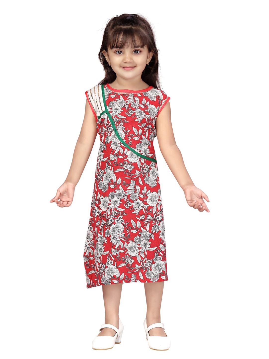 

Aarika Girls Red & White Floral A-Line Midi Dress