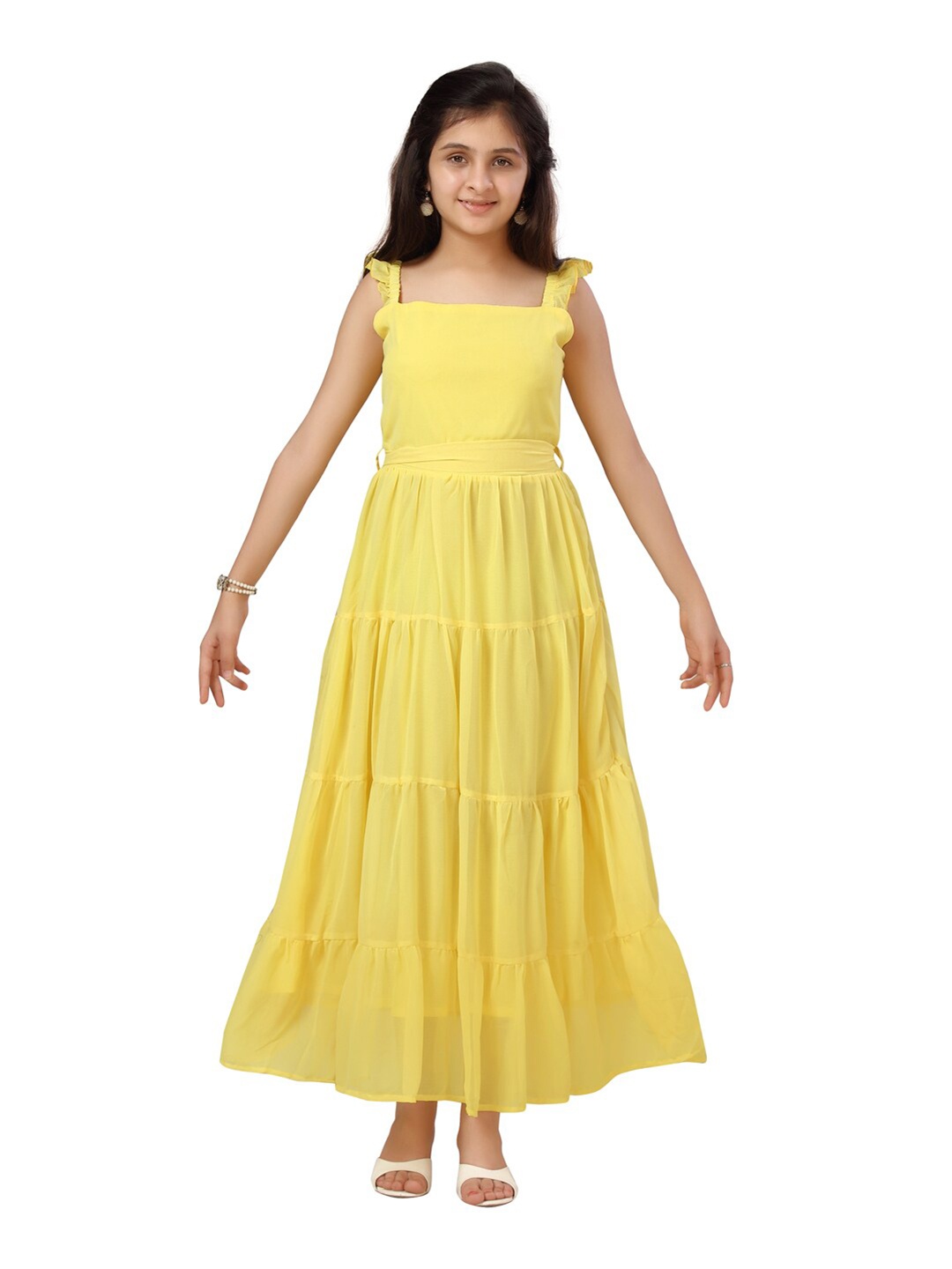 

Aarika Girls Yellow Georgette Maxi Dress