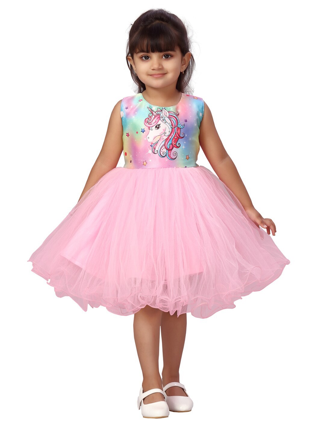 

Aarika Pink & Lavender Floral Net Dress