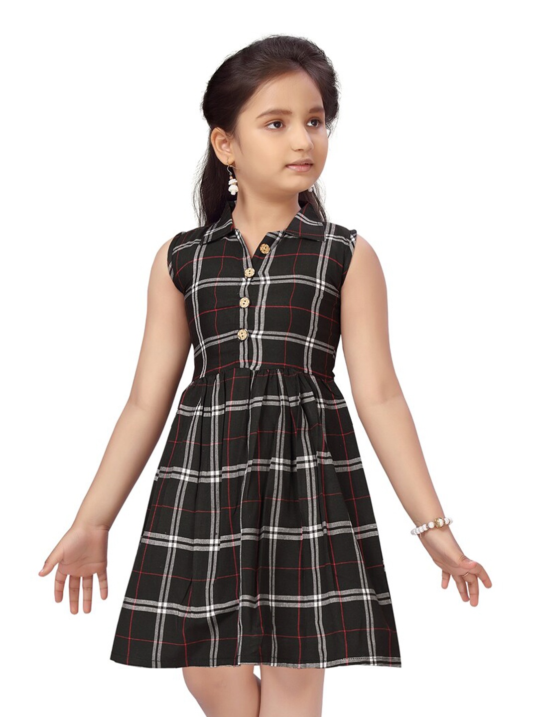 

Aarika Girls Black Checked Dress