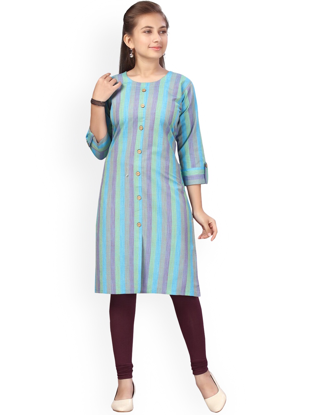

Aarika Girls Blue Striped Cotton Kurta