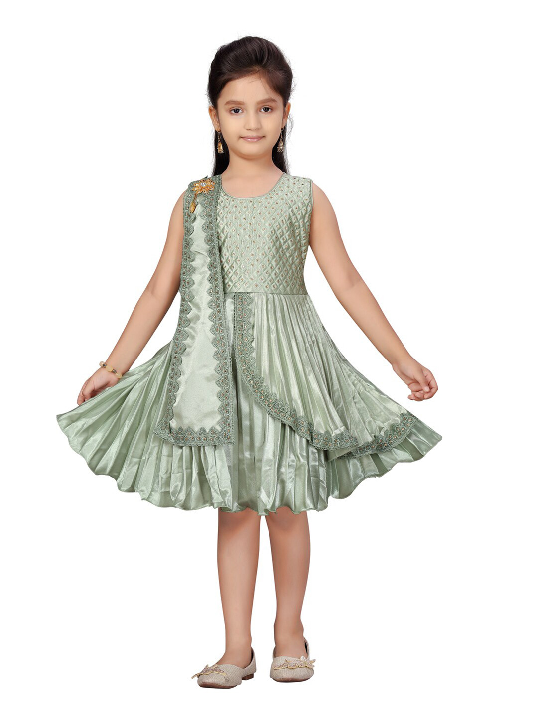 

Aarika Girls Green Embellished Dress