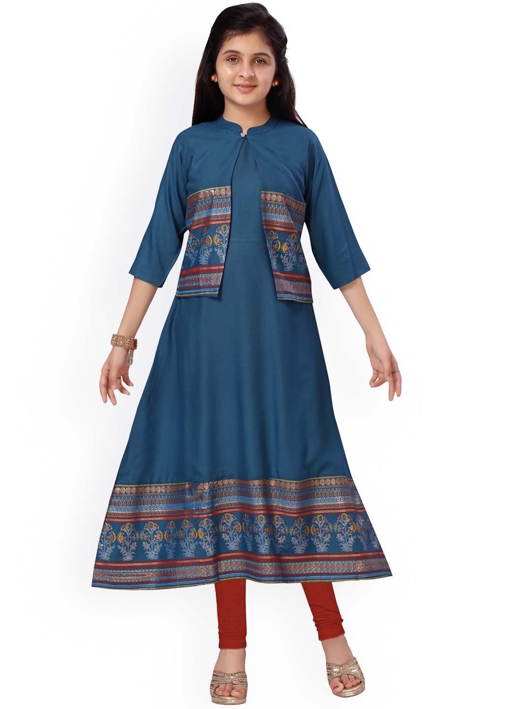 

Aarika Girls Blue Ethnic Motifs Anarkali Kurta