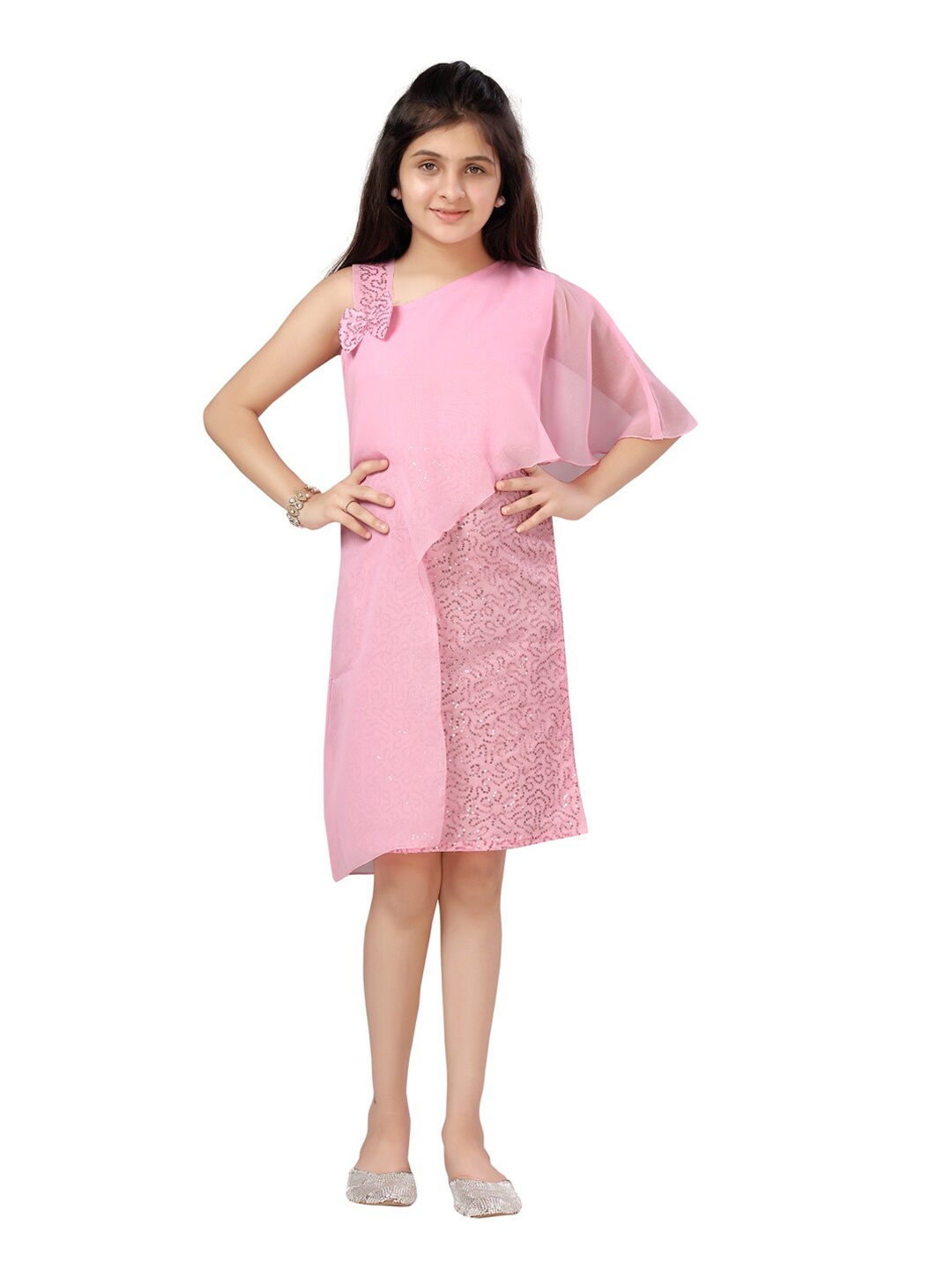 

Aarika Girls Pink Georgette Embellished A-Line Dress