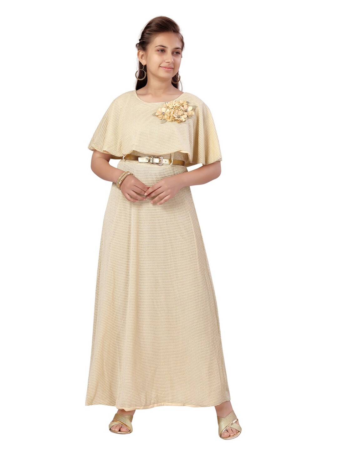 

Aarika Girls Beige Cape Sleeves Maxi Dress