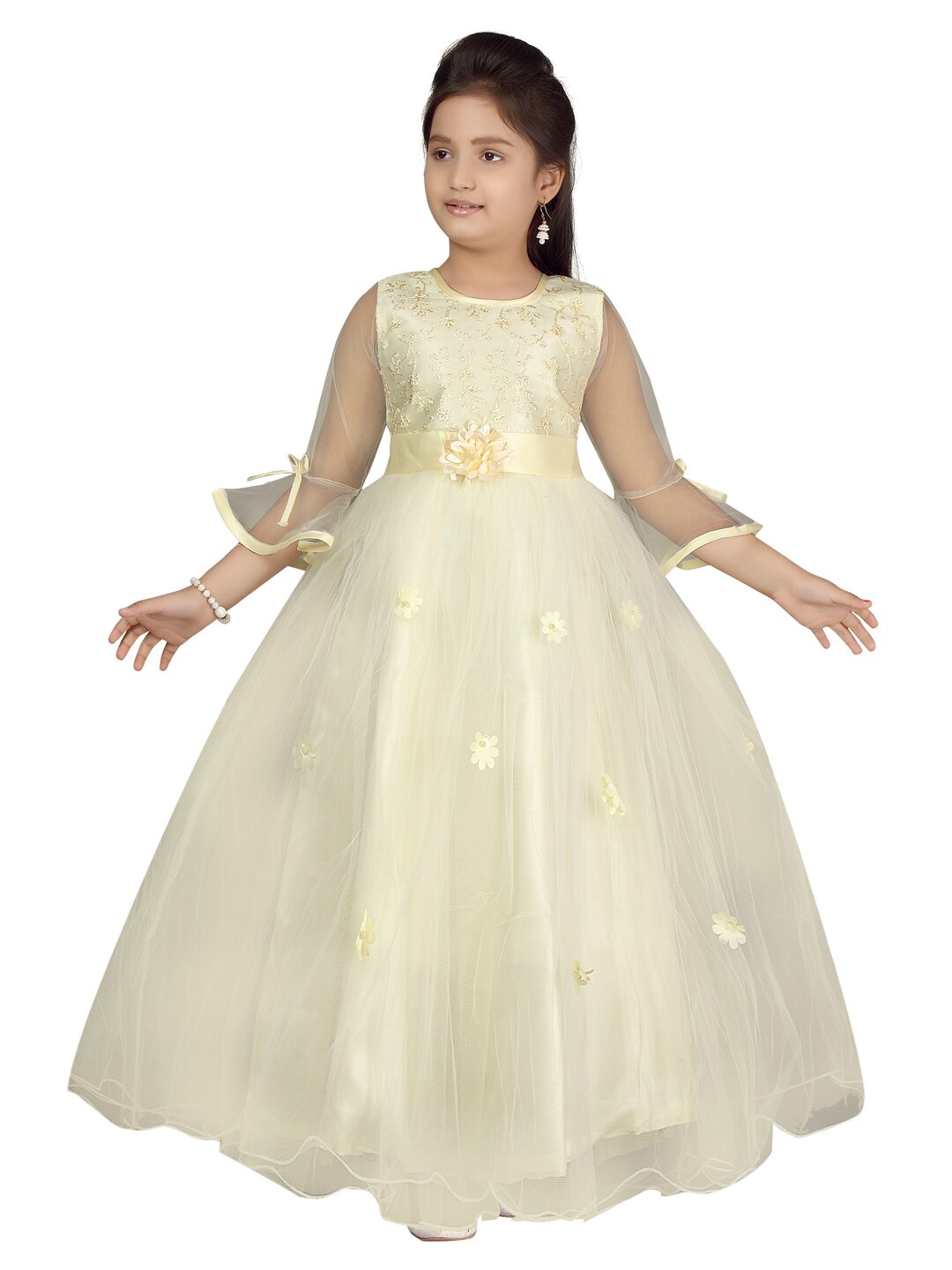 

Aarika Cream-Coloured Embroidered Net Maxi Dress