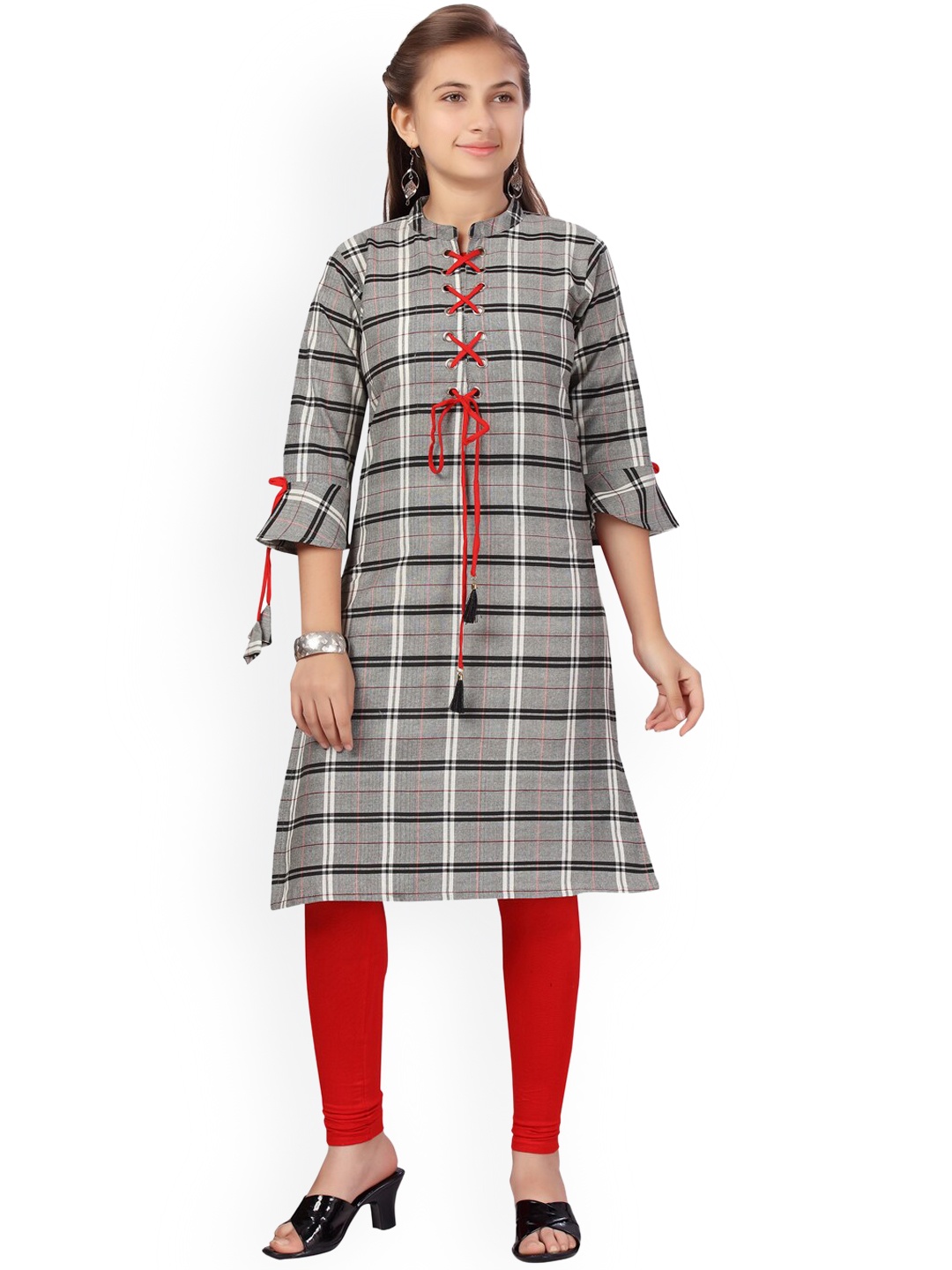 

Aarika Girls Grey Checked Kurta