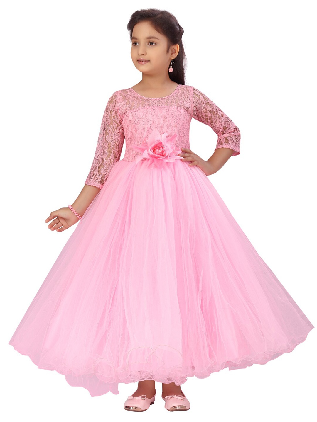 

Aarika Girls Pink Net Maxi Dress