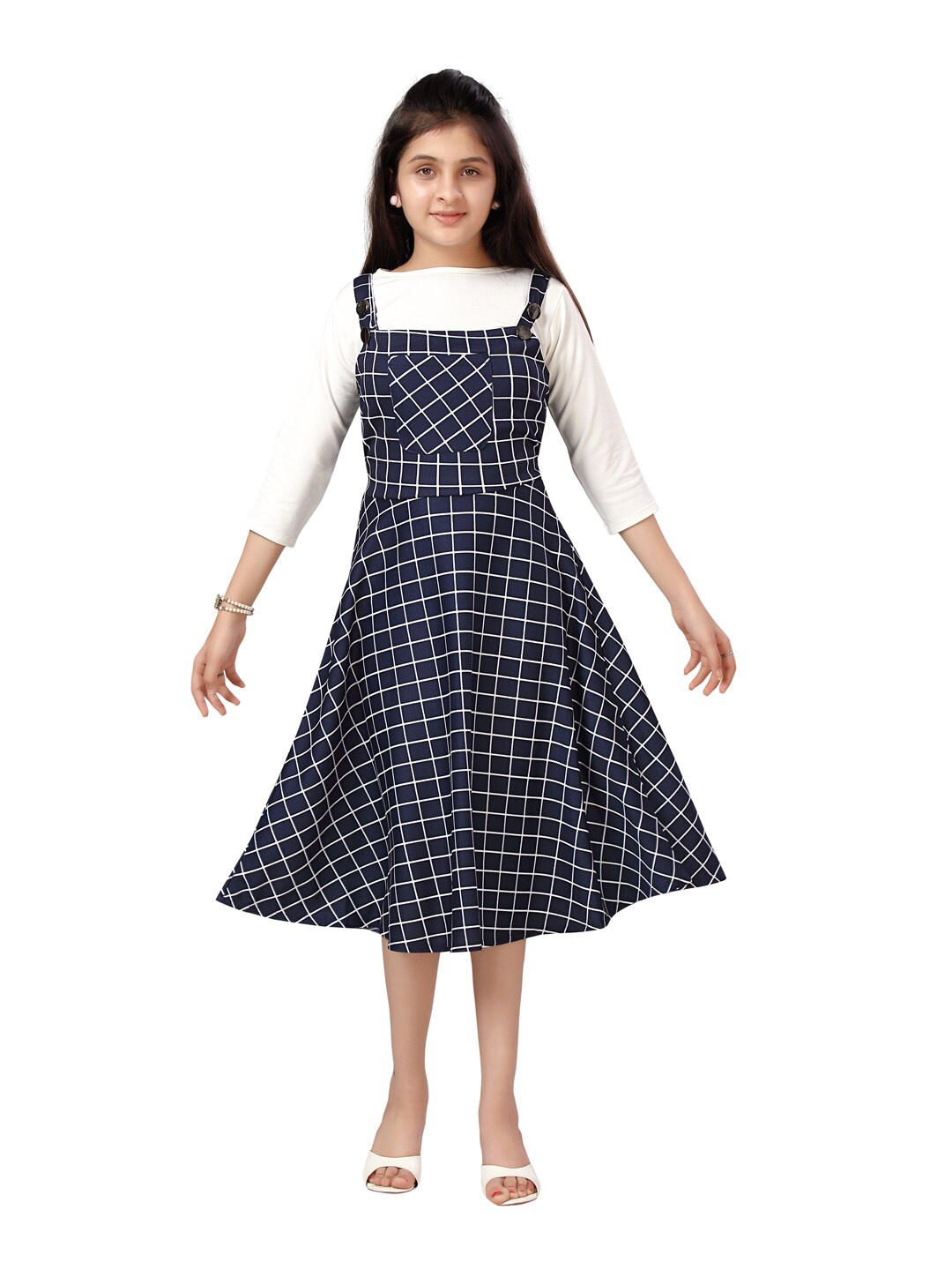 

Aarika Navy Blue & White Checked Dress with Inner