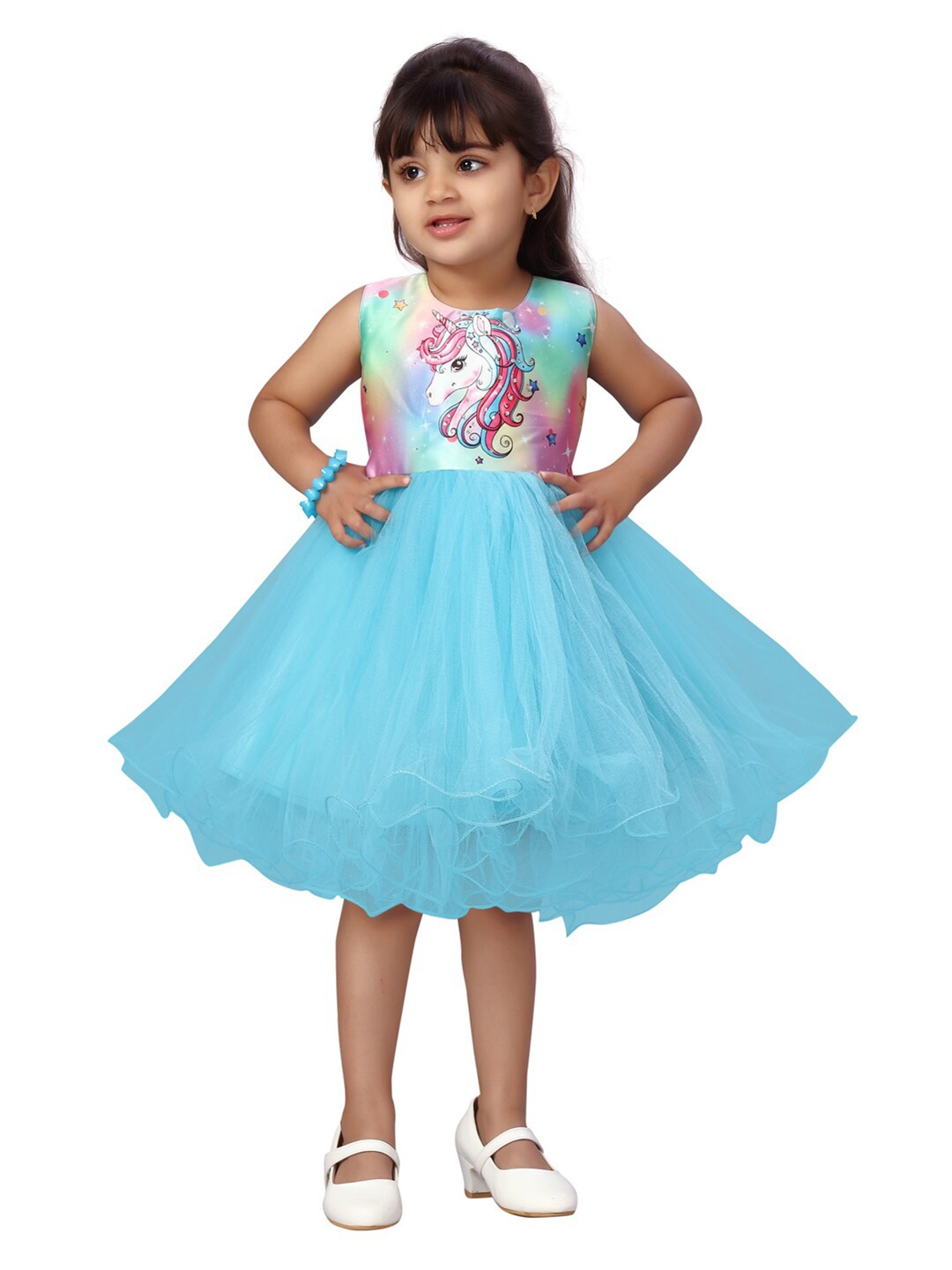 

Aarika Turquoise Blue Floral Net Dress