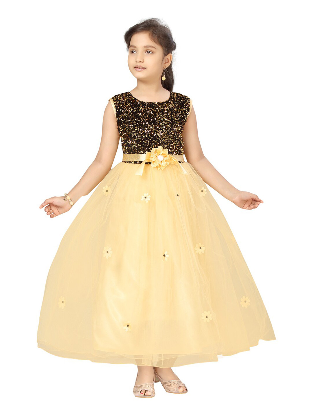 

Aarika Girls Beige Net Maxi Dress