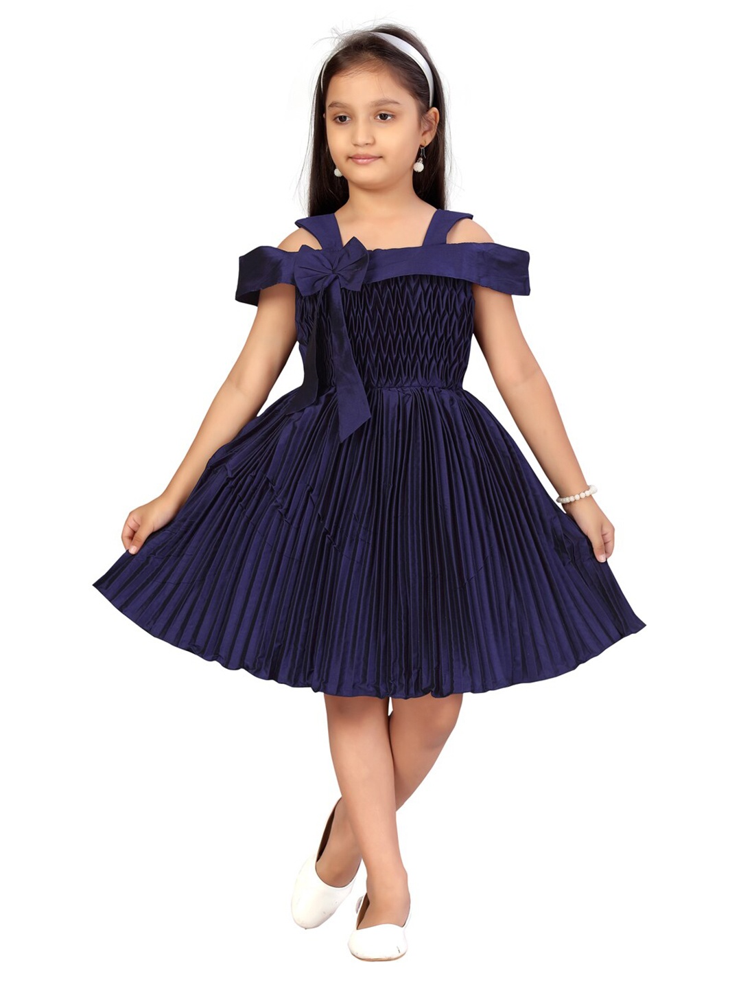 

Aarika Girls Navy Blue Silk Dress