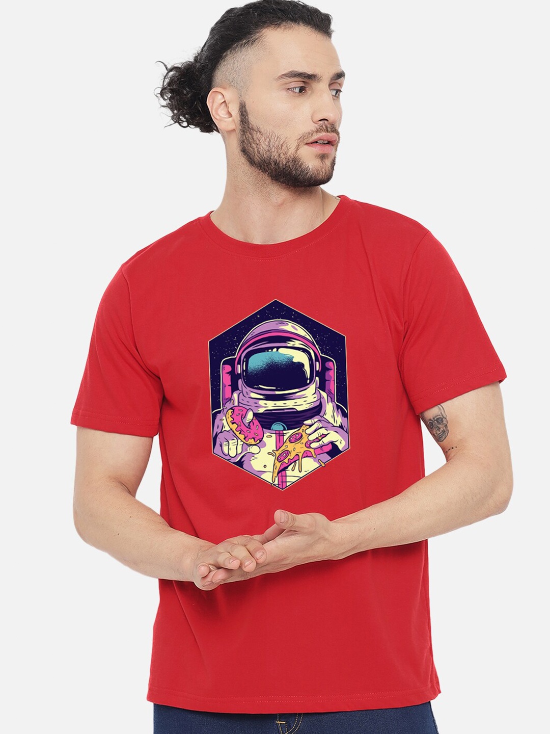 

FFLIRTYGO Men Red Printed Cotton T-shirt