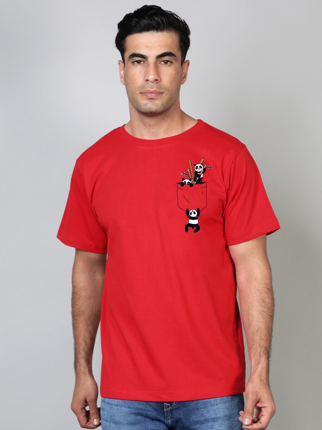 

FFLIRTYGO Men Red Panda Pocket Printed T-shirt