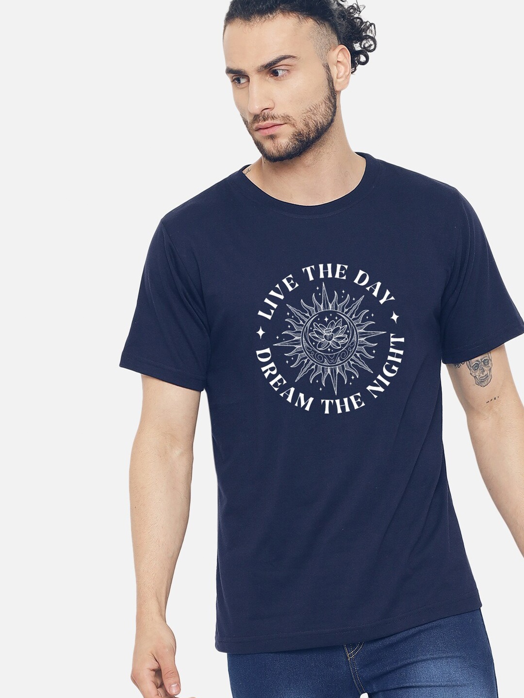 

FFLIRTYGO Men Navy Blue & White Typography Printed T-shirt