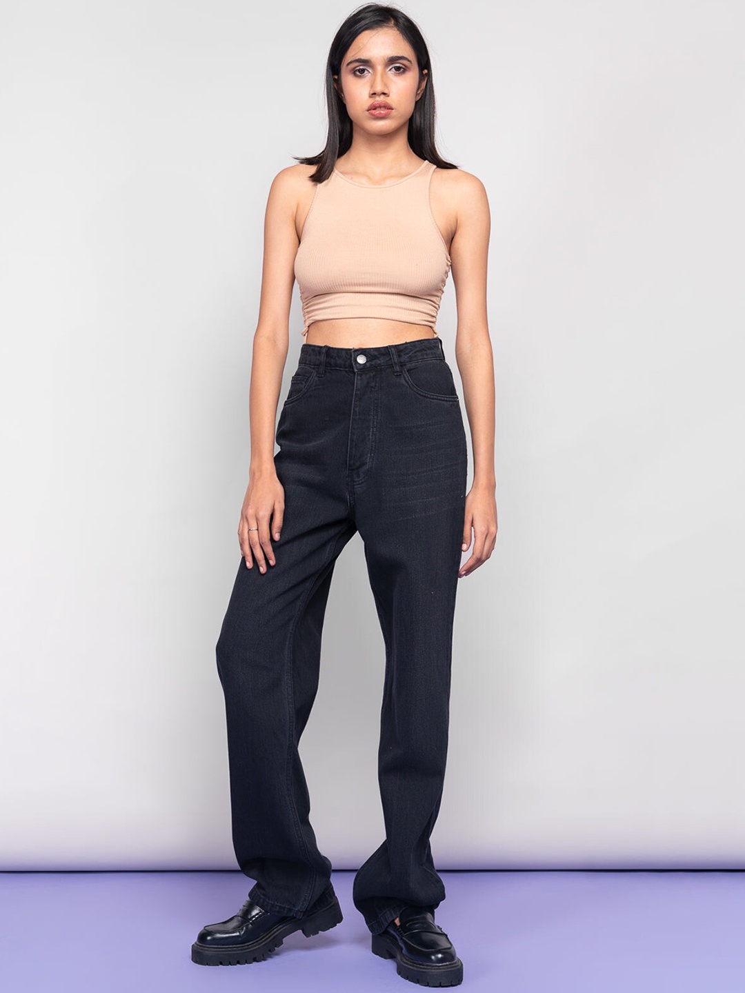 

FREAKINS Women Charcoal Straight Fit Clean Look Cotton Jeans