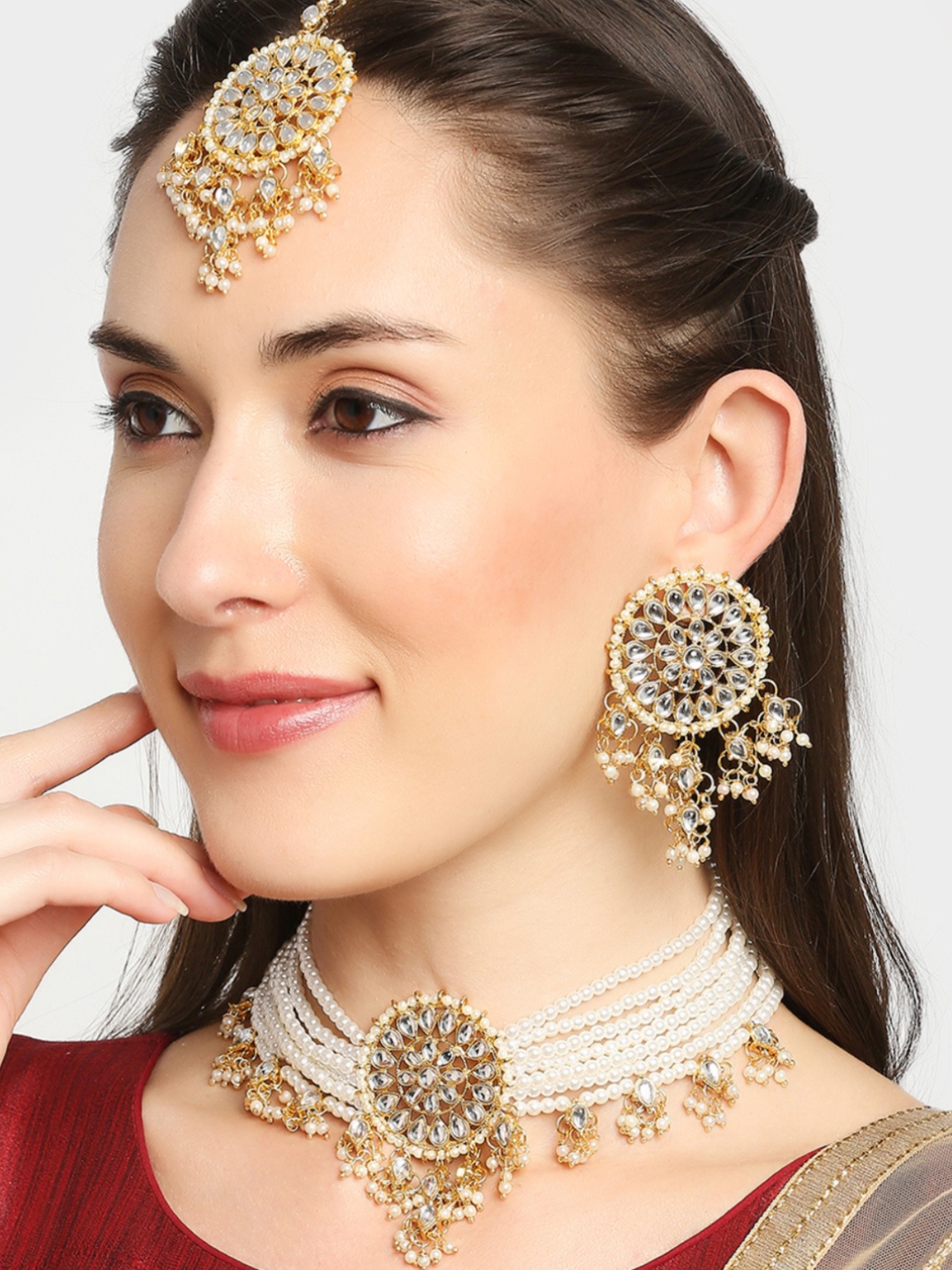 

OOMPH Gold-Plated White Pearls & Kundan Multi Layer Jewellery Set