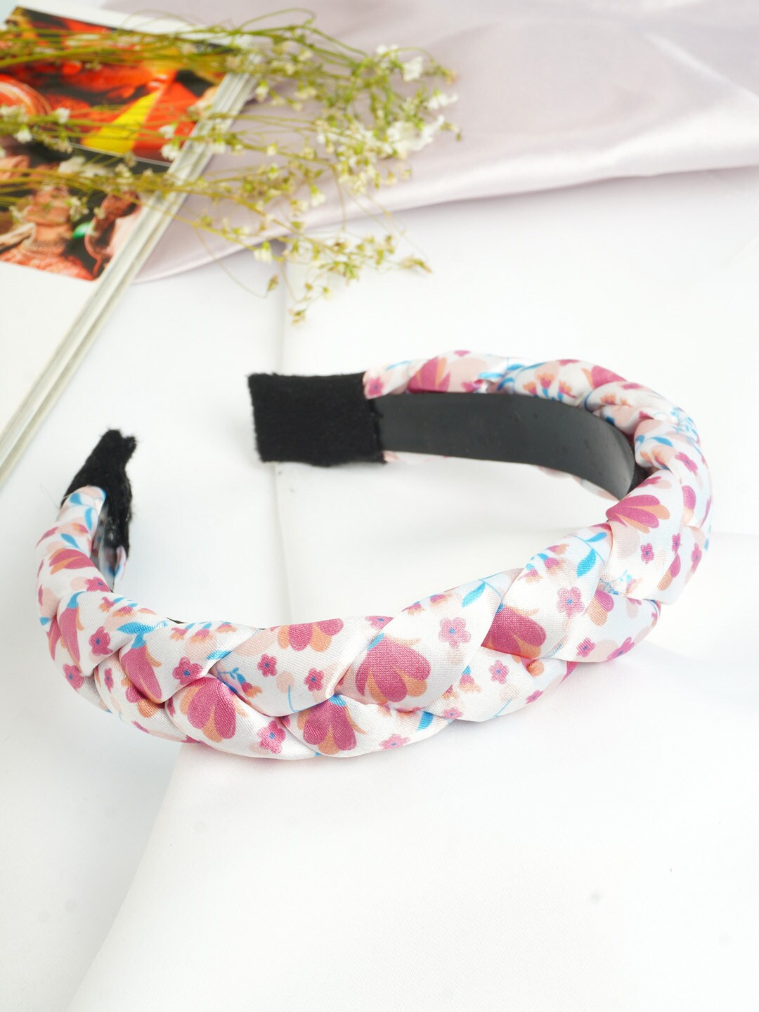 

Ferosh Women Pink & White Floral Braided Hairband