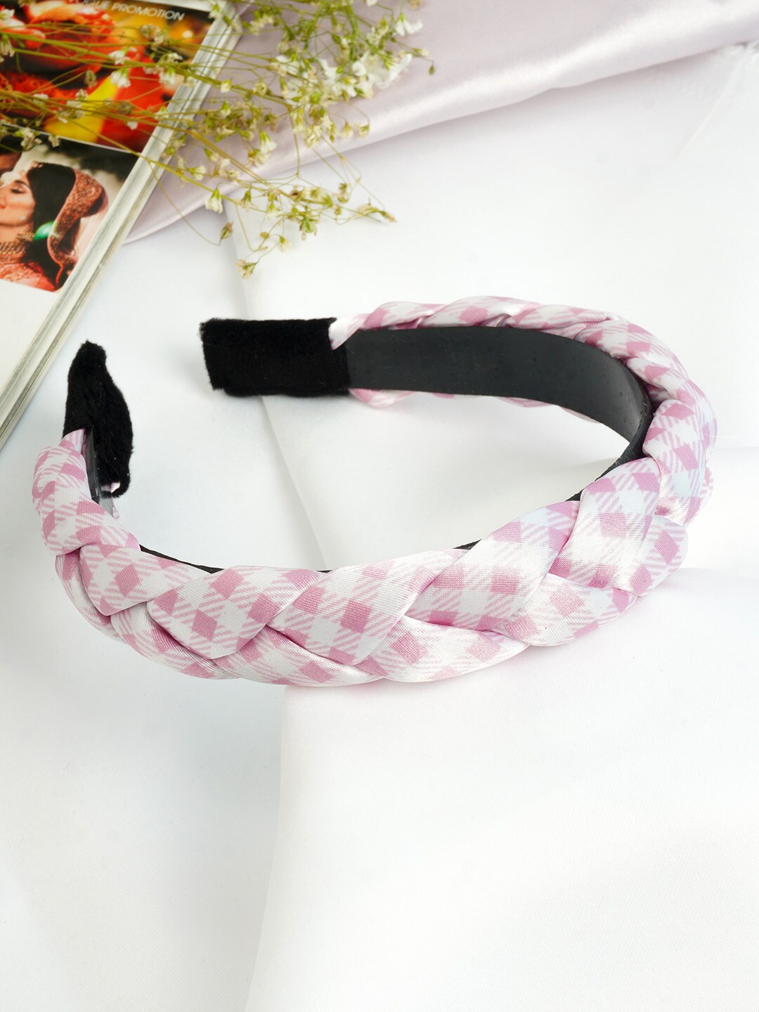 

Ferosh Women Pink & White Checks Braided Hairband