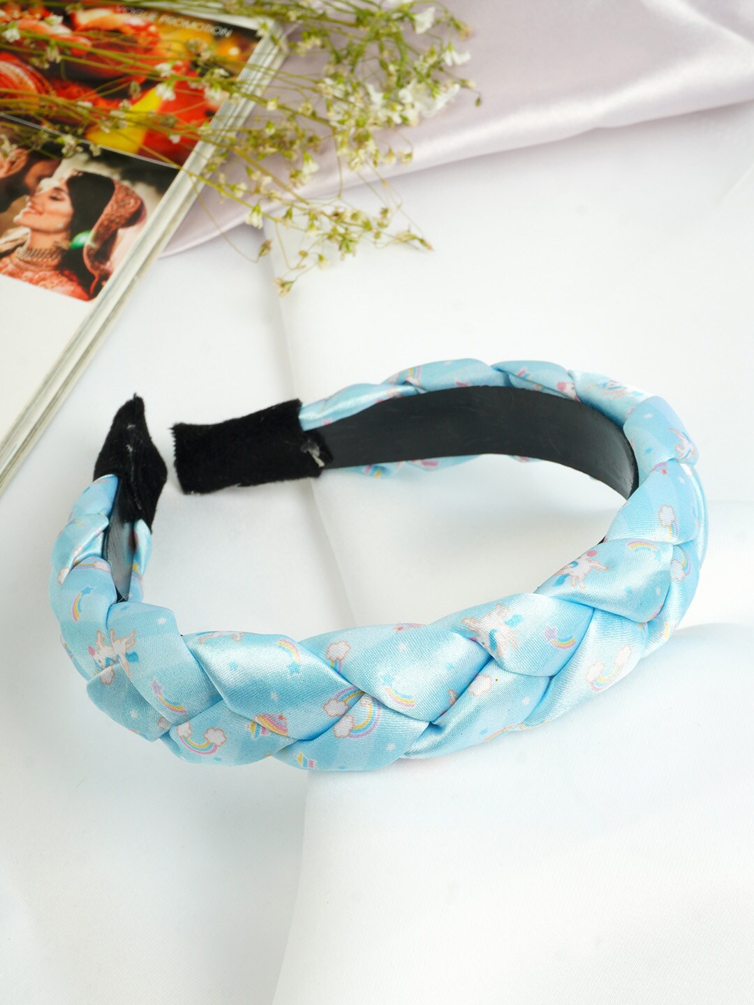 

Ferosh Women Turquoise Blue Braided Hairband