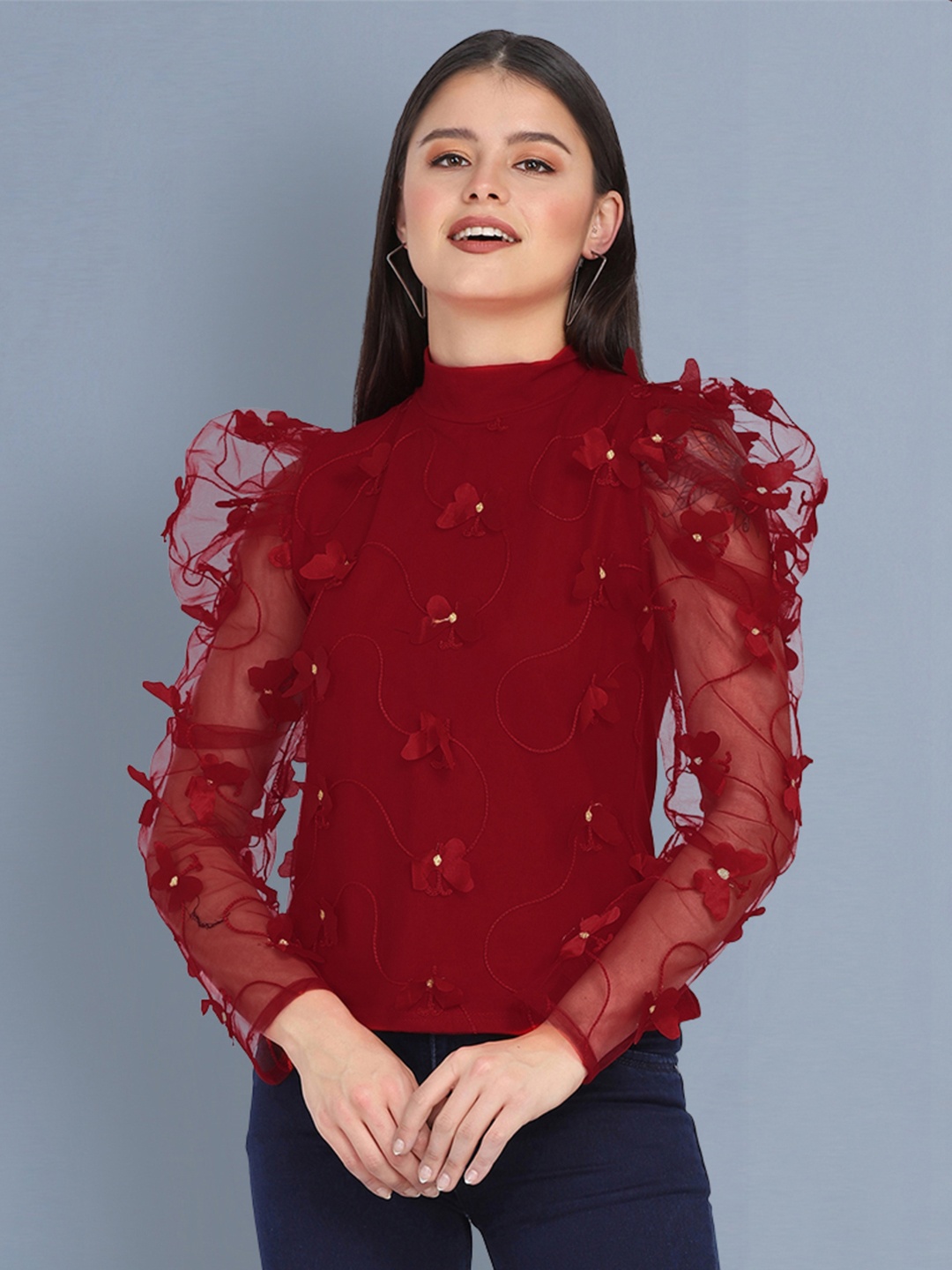 

BUY NEW TREND Maroon Self Design Top