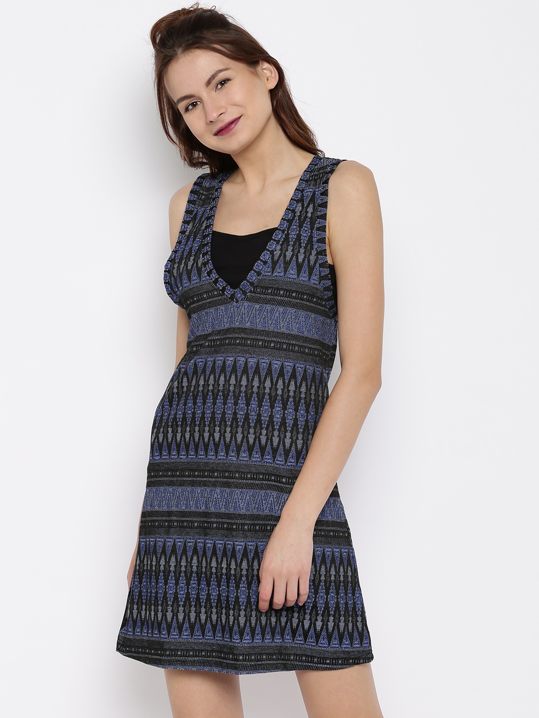 

AND Women Black Self-Design Fit & Flare Dress