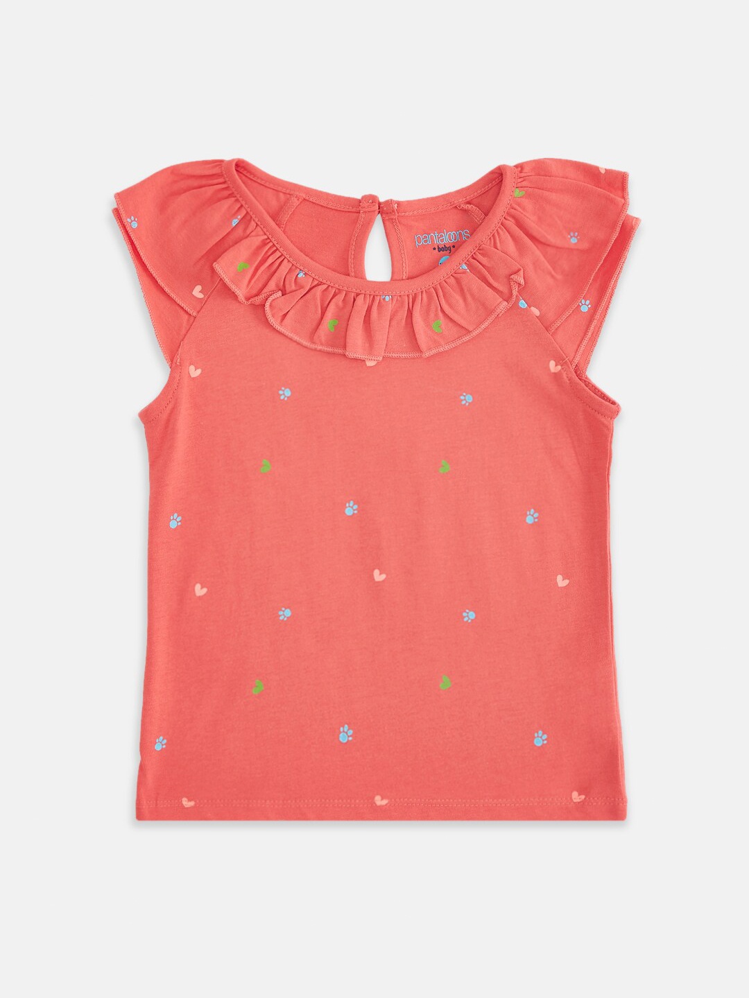 

Pantaloons Baby Girls Coral Printed Ruffled T-shirt