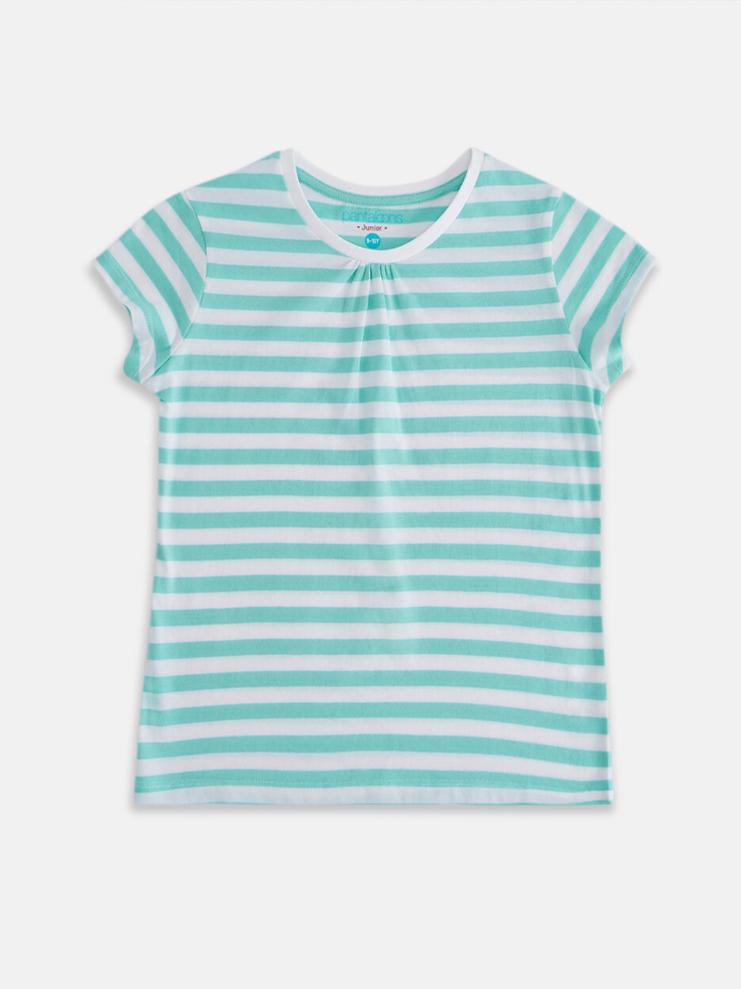 

Pantaloons Junior Girls Sea Green & White Striped T-shirt