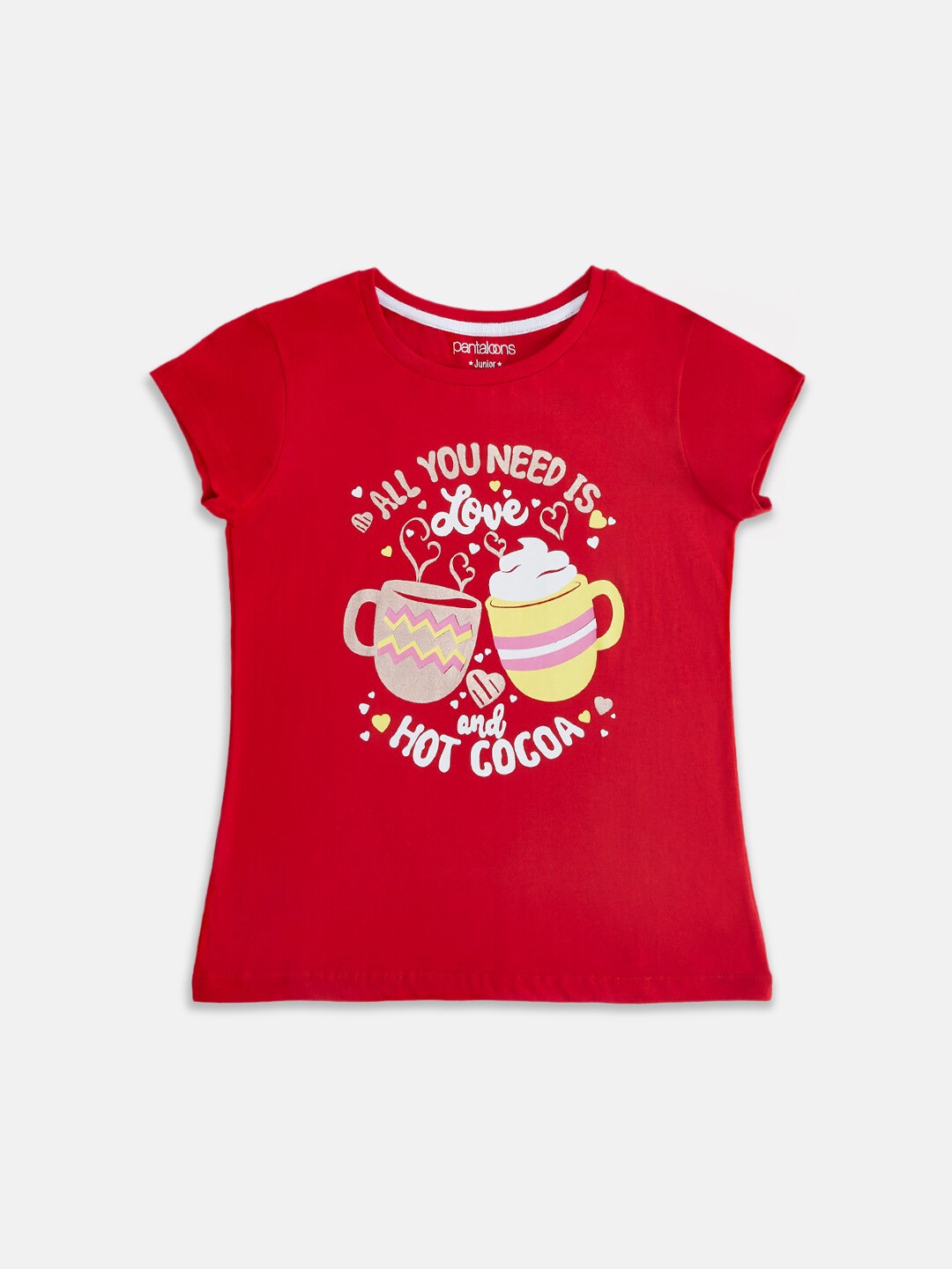 

Pantaloons Junior Girls Red Printed Cotton T-shirt