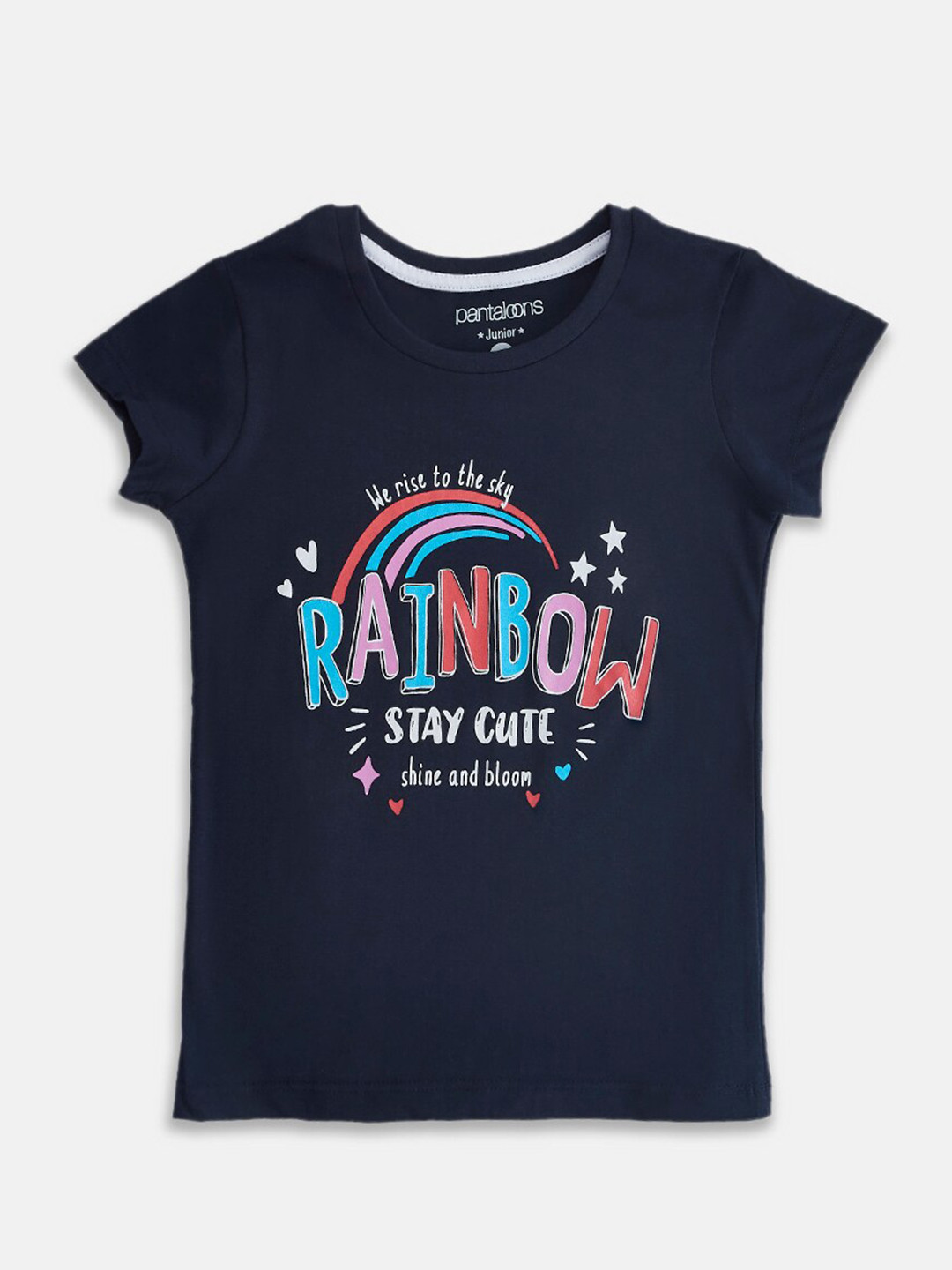 

Pantaloons Junior Girls Navy Blue Typography Printed Cotton T-shirt
