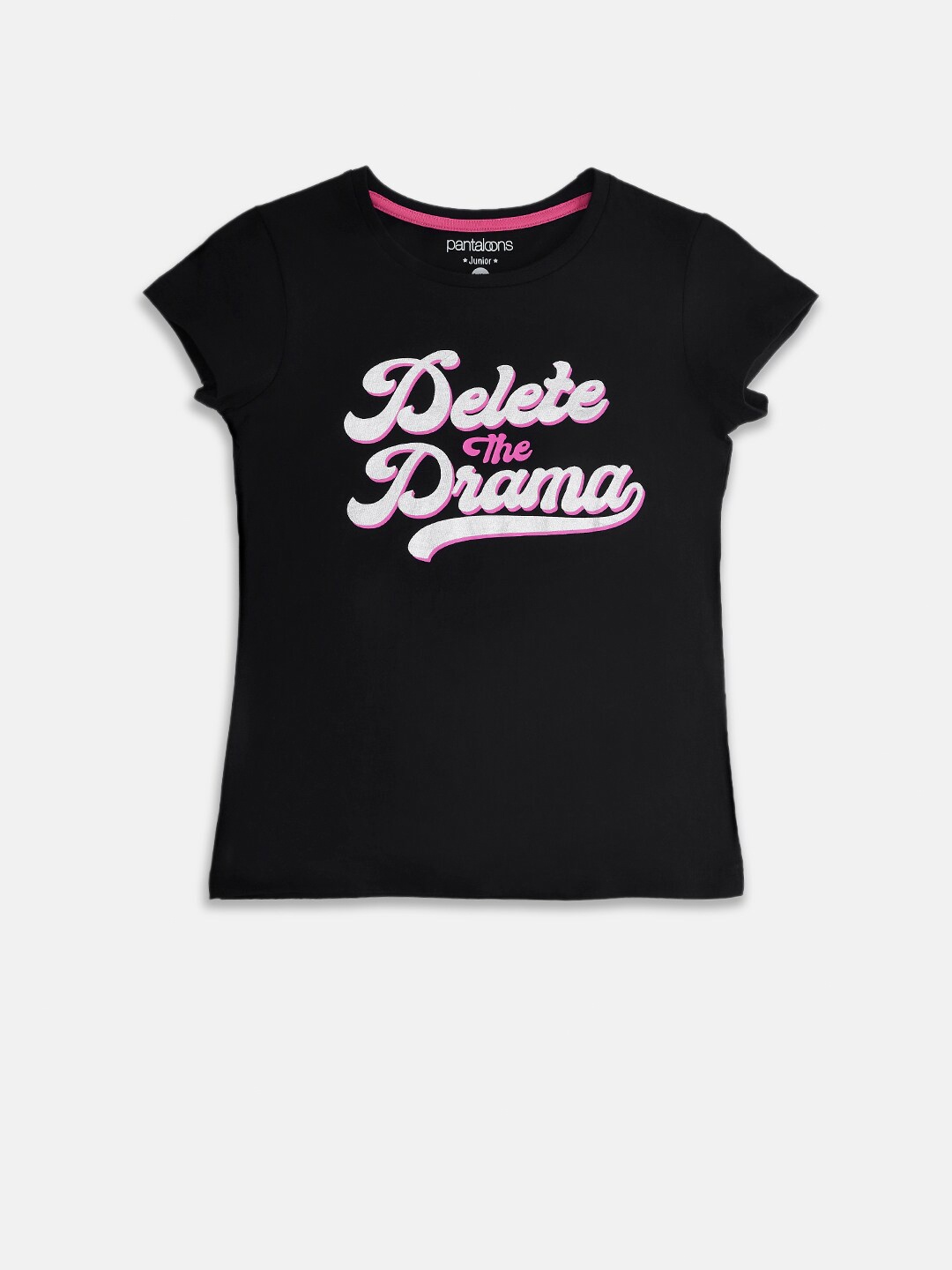 

Pantaloons Junior Girls Black & Pink Typography Printed T-shirt