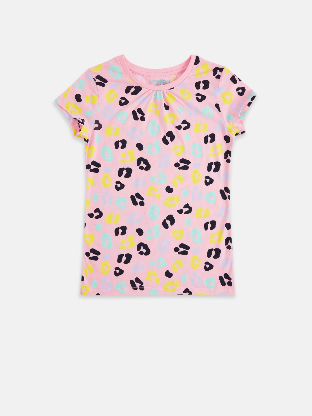 

Pantaloons Junior Girls Pink & Black Printed Cotton T-shirt