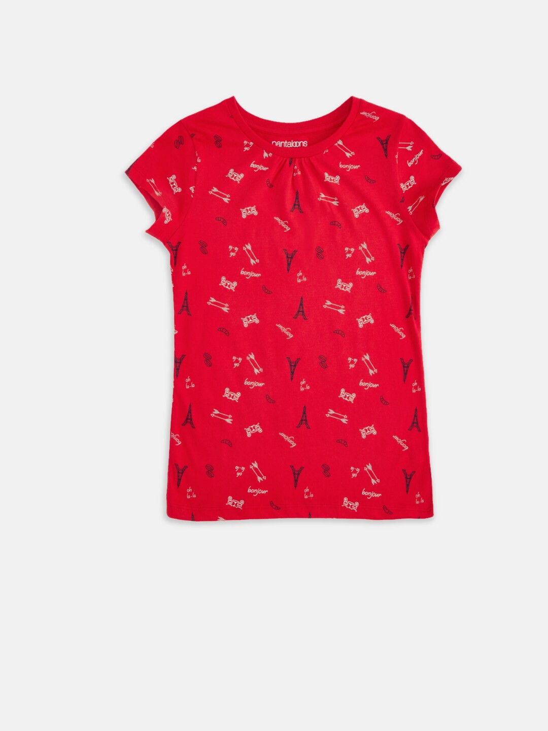 

Pantaloons Junior Girls Red Printed Cap-Sleeves T-shirt