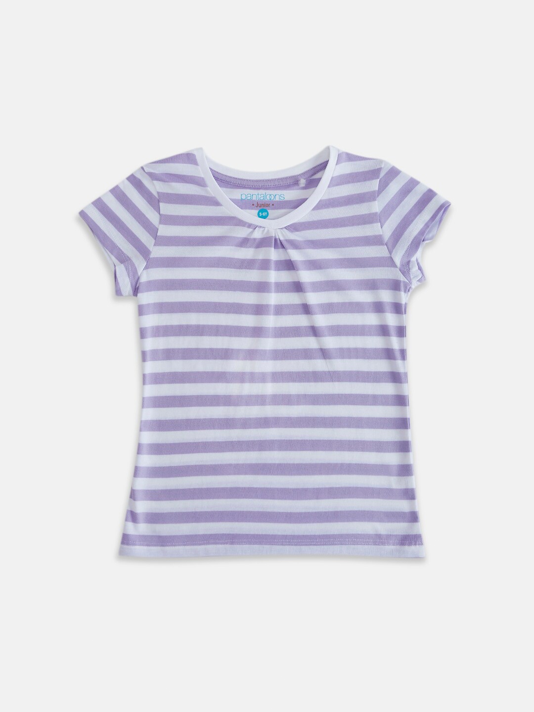 

Pantaloons Junior Girls Lavender & Off White Striped Cotton T-shirt