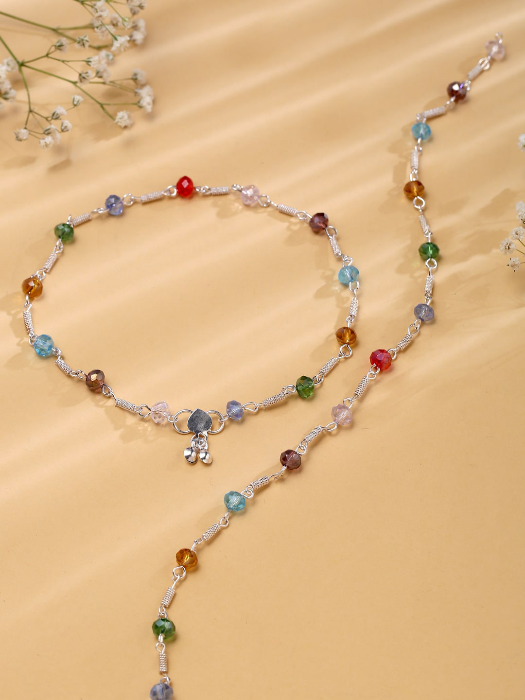 

VIRAASI Set of 2 Silver-Toned Multicolored Beaded Anklets, Multi
