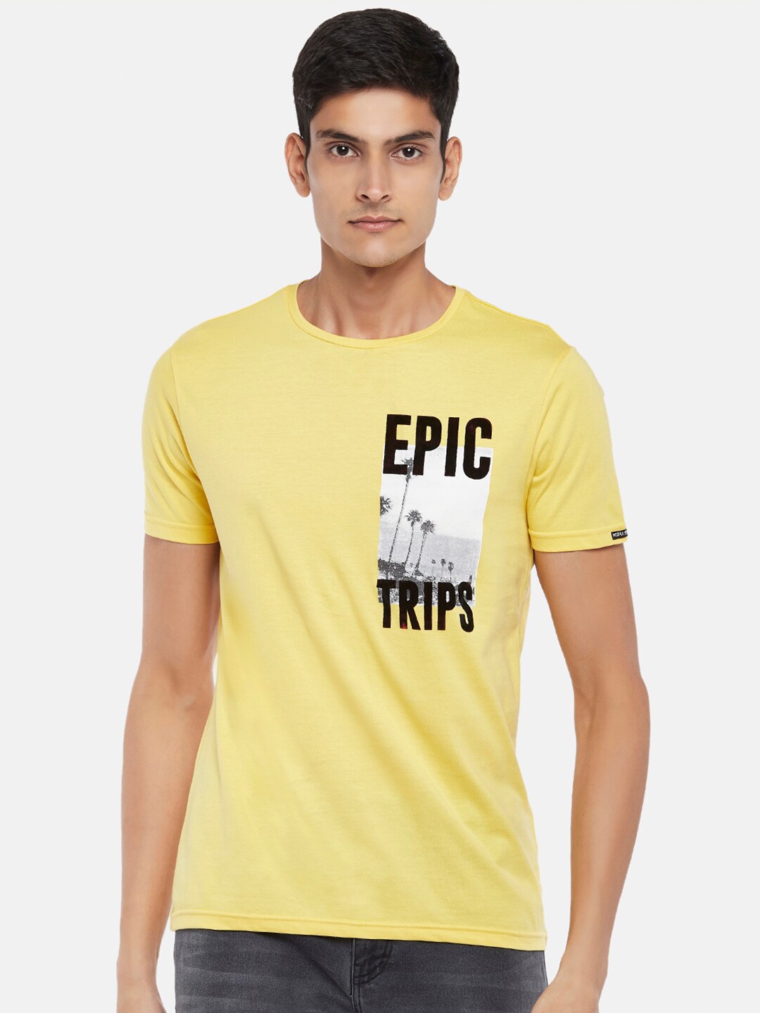 

People Men Yellow Printed T-shirt