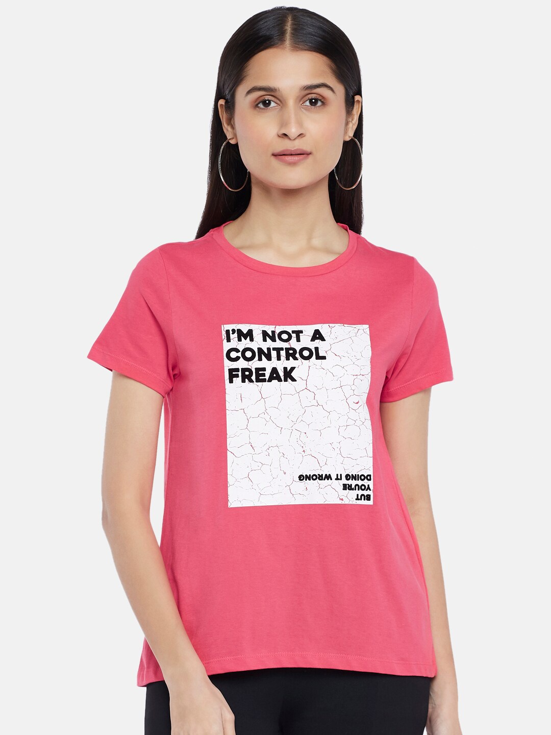 

People Women Pink Typography Printed Cotton T-shirt