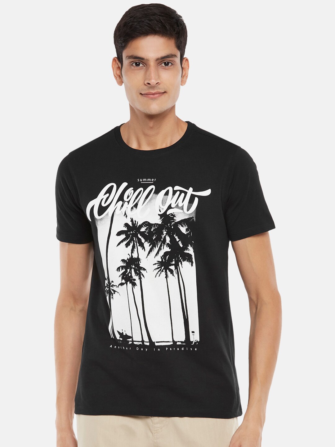 

Urban Ranger by pantaloons Men Black Printed Slim Fit Running T-shirt